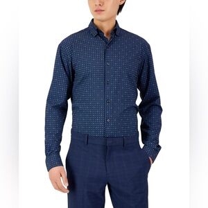 ALFANI Men's Regular Fit Travel Ready Geo-Print Dress Shirt- NWT